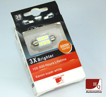 HQ Automotive Festoon 36mm C5W LED Bulbs 6x SMD 5050 2psc WHITE