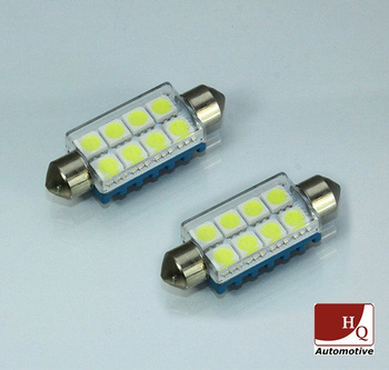 HQ Automotive Festoon 42mm C10W LED Bulbs 8x SMD 5050 2psc WHITE