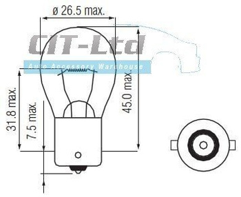 Car Light Incandescent Bulb P21W (382) BA15s 12V 21W Glass Red