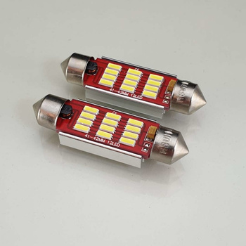 HQ Automotive 2x Car LED Bulb 12x SMD-4014 C10W 42mm 12V CanBus WHITE 