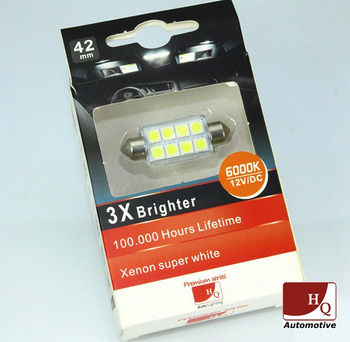 HQ Automotive Festoon 42mm C10W LED Bulbs 8x SMD 5050 2psc WHITE