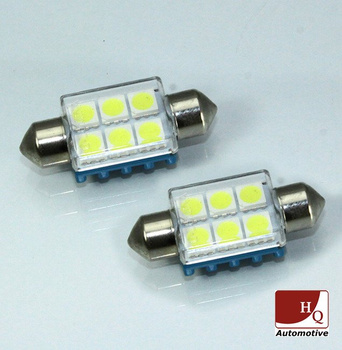 HQ Automotive Festoon 36mm C5W LED Bulbs 6x SMD 5050 2psc WHITE