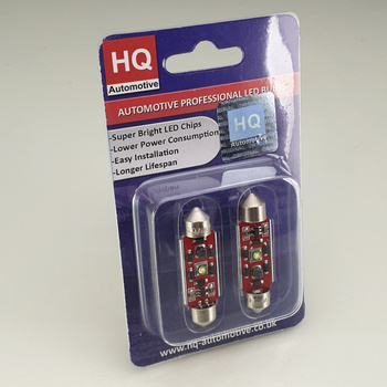 HQ Automotive 2x Car LED Bulb 5W High-Power XBD C10W 42mm 12V CanBus WHITE 