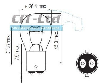 Car Light Incandescent Bulb P21/5W BAY15d 12V 5W Glass Red