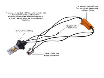 DRL LED Turn Indicator Bulbs Upgrade Conversion KIT P21W BA15s 382 WHITE/YELLOW