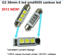 G2 3-LED Żarówka Diodowa SMD-5050 (36mm) Canbus LED Biała